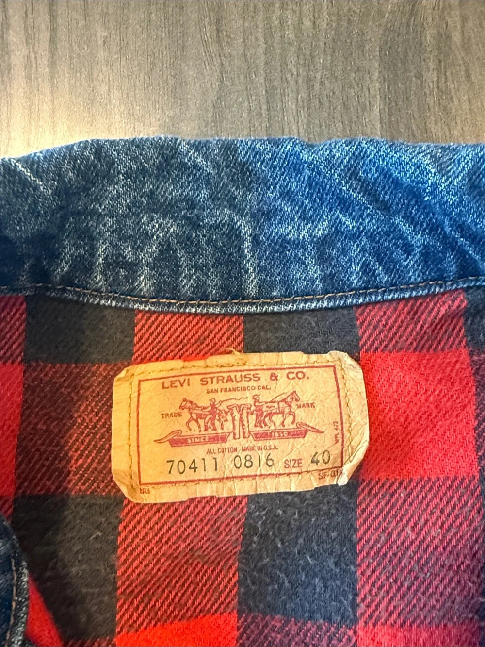 Levi's Blue Denim Jacket with Red Plaid Lining